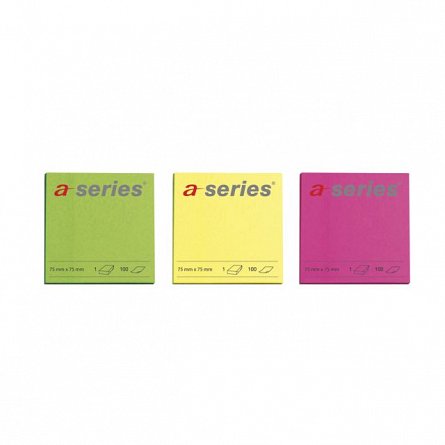 Notite adezive A-Series, 100 file, diverse culori neon