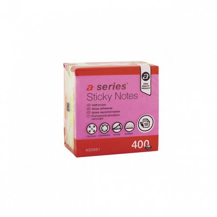 Cub notite adezive A-Series, 76 x 76 mm, 400 file, 4 culori