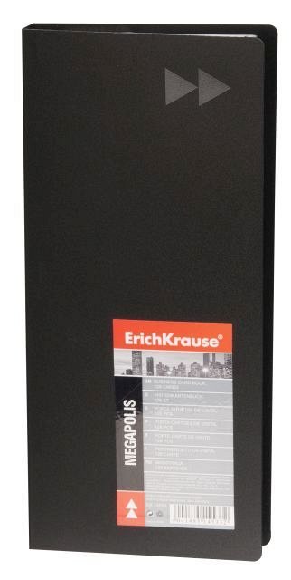 Clasor carti vizita ErichKrause, 128 pozitii, PP, 11 x 25 cm, negru