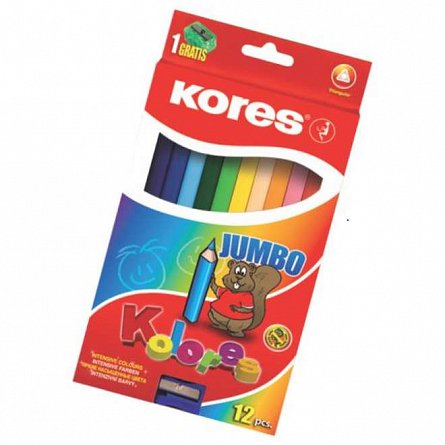 Creioane colorate Kores, set 12 bucati, 12 culori, hexagonale, cu ascutitoare