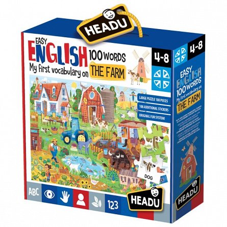 Puzzle Invata Engleza in 100 cuvine,Ferma,Headu,4-8ani