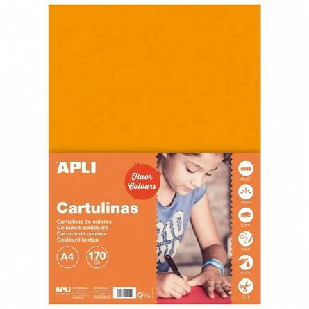 Carton color A4, 170 g-mp, coala, orange fluorescent, Apli