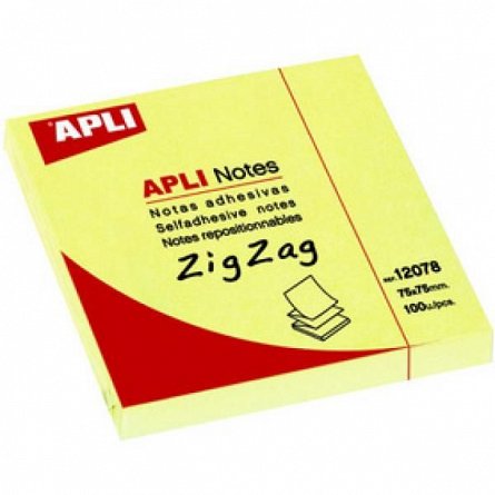Notite adezive Apli, 75 x 75 mm, 100 file, Zig Zag, galben