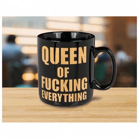Cana uriasa "Queen Of Fucking Everything", 850 ml, negru