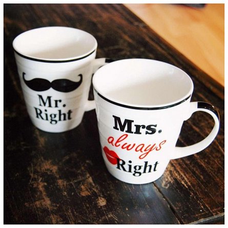 Set 2 cani "Mr Right" and "Mrs Always Right", 350 ml