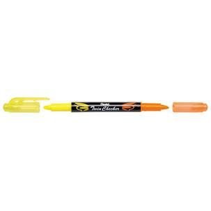 Textmarker Pentel Twin Checker, varf tesit, portocaliu plus galben