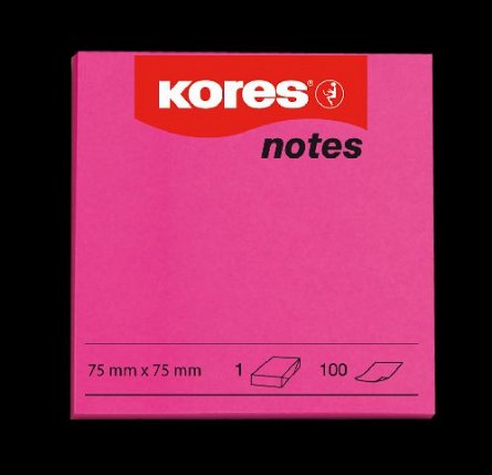Notite adezive Kores,75x75mm,rosu neon