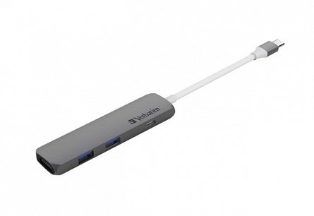 Hub USB Verbatim, 1xUSB-C + 2xUSB 3.0 + 1xHDMI, Grey
