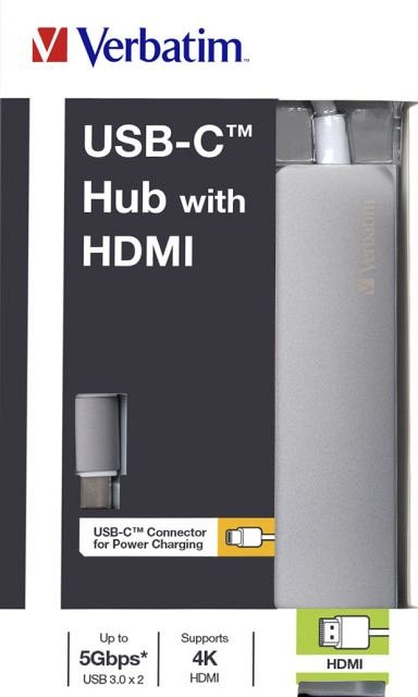 Hub USB Verbatim, 1xUSB-C + 2xUSB 3.0 + 1xHDMI, Grey