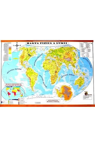 Harta de perete a lumii. harta fizica + harta politica