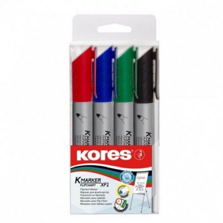 Marker pentru flipchart Kores XF1, varf rotund, 3 mm, set 4 bucati, 4 culori