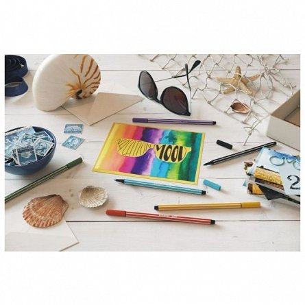 Marker varf pensula Stabilo Pen 68 Brush, verde crud