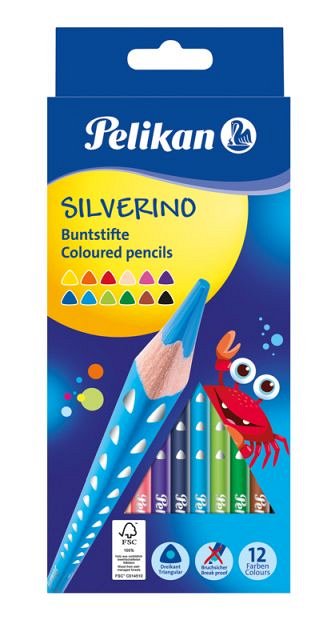 Creioane colorate Pelikan Silverino, set 12 culori, triunghiulare