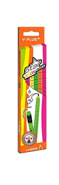 Creion grafit Y-Plus,HB,radiera,neon,6buc/set