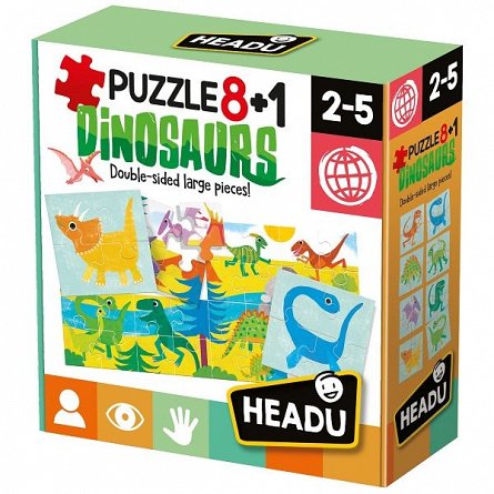 Puzzle 8+1,Dinozauri,Headu,2-5ani