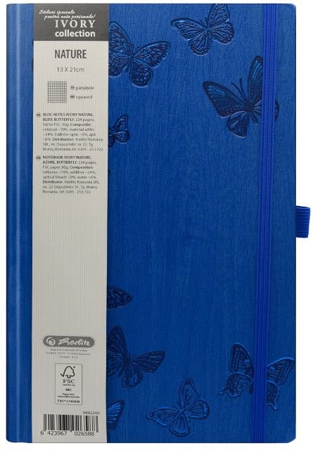Agenda 13x21cm,elastic,120f,mate,Nature,bleu,Butterfly