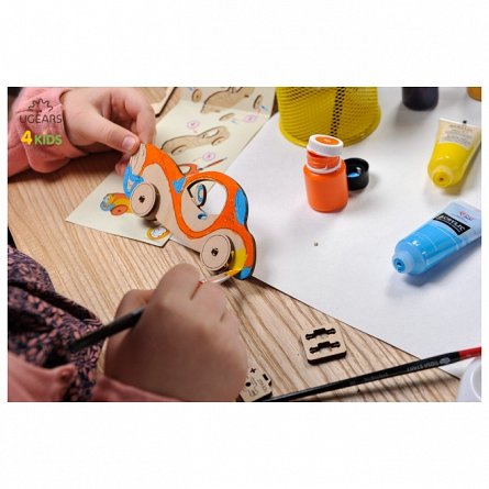 Puzzle 3D din lemn, Ugears, Build and Color, Masina