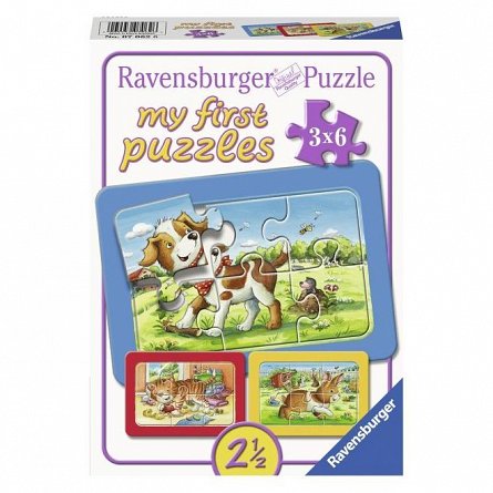 Puzzle animalute, 3x6 pcs