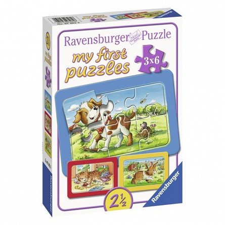 Puzzle animalute, 3x6 pcs