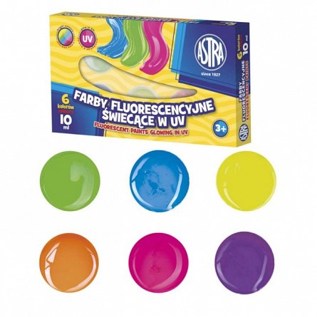 Tempera Astra, set 6 culori, 10 ml, fluorescente