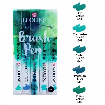 Marker varf pensula,Ecoline,5buc/set,green blue