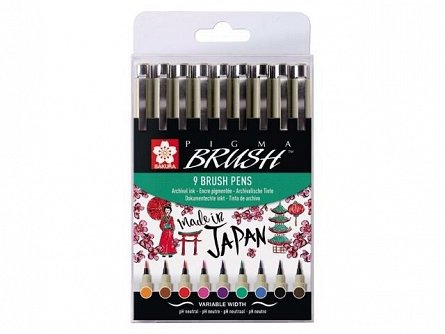 Marker varf pensula,Sakura Pigma Brush,9buc/set