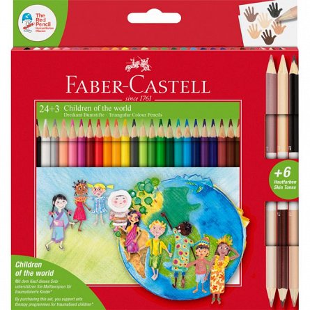 Creioane colorate Faber Castell, set 24 + 3 culori bicolor, Children Of The World