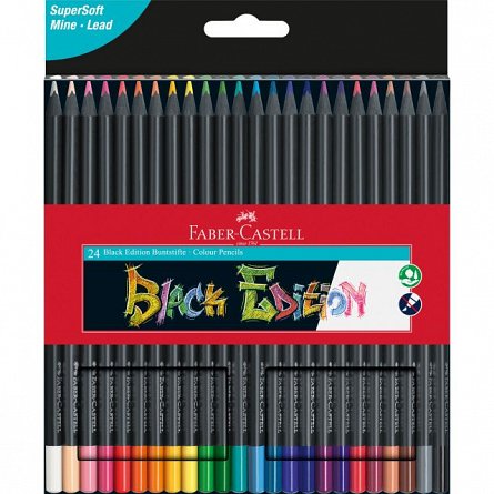 Creioane colorate Faber Castell, set 24 culori, Black Edition