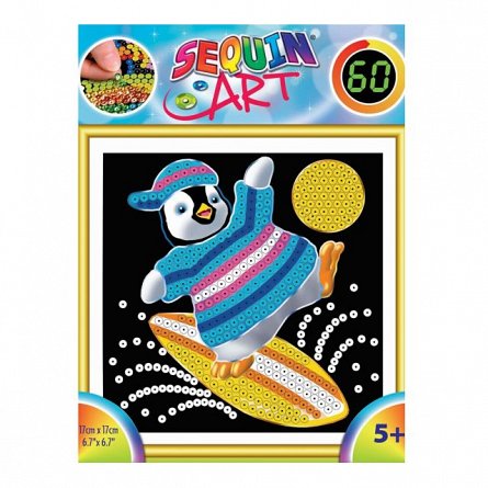 Set creativ Sequin 60,Pinguin,17x17cm,Sequin Art,5ani+