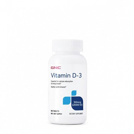 Supliment alimentar, GNC Vitamina D-3-50 mcg, 2000 UI, 180tb