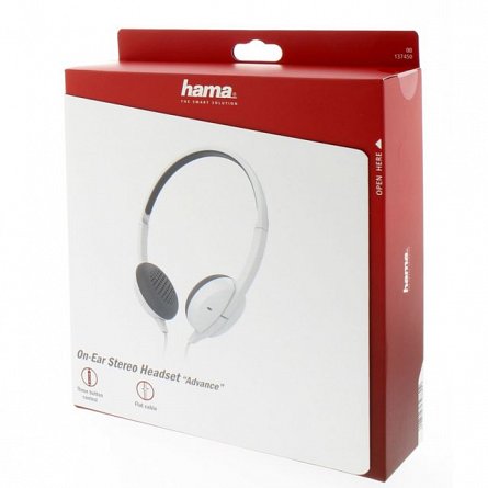 Casti on-ear Hama Advance, jack 3.5 mm, cablu 1.2m, microfon, alb
