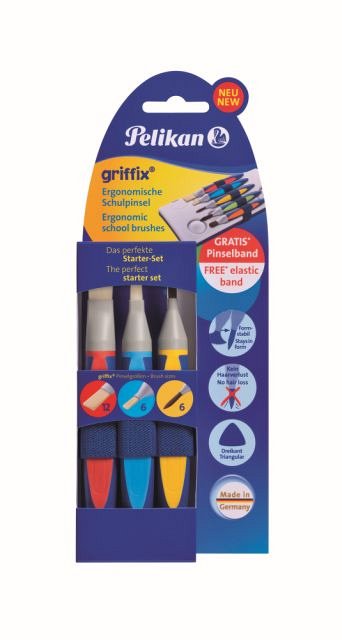 Pensule Pelikan Griffix, set 3 bucati, varf rotund nr. 6, varf drept nr. 6, 12