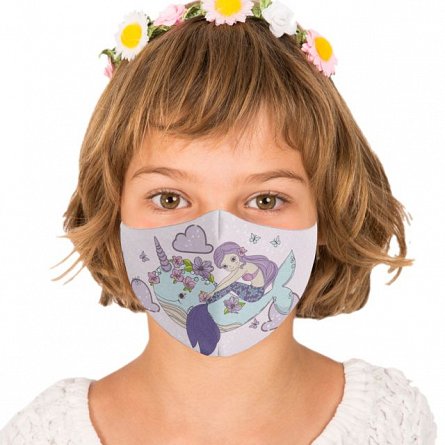 Masca de protectie din textil, "Mermaid", cu filtru de protectie, pentru copii