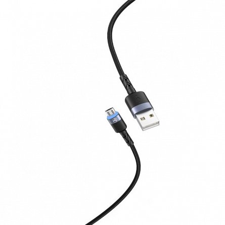 Cablu de date MicroUSB, Tellur, cu LED, nailon, 1.2m, negru