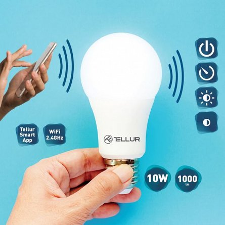 Bec smart Tellur WiFi, E27, 10W, lumina alba/calda, reglabil