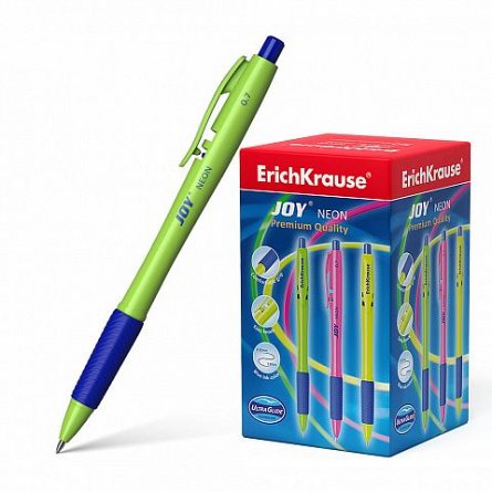 Pix ErichKrause Joy neon, cu mecanism, 0.7 mm, albastru, corp diverse culori