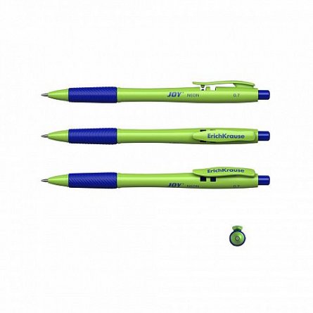Pix ErichKrause Joy neon, cu mecanism, 0.7 mm, albastru, corp diverse culori