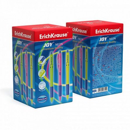 Pix ErichKrause Joy neon, cu mecanism, 0.7 mm, albastru, corp diverse culori