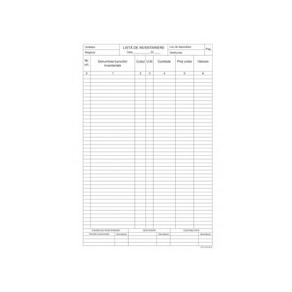 Lista de inventariere, A4, vertical, fata - verso