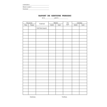 Raport de gestiune periodic, A4, autocopiatv, 2 exemplare, 50 set-carnet