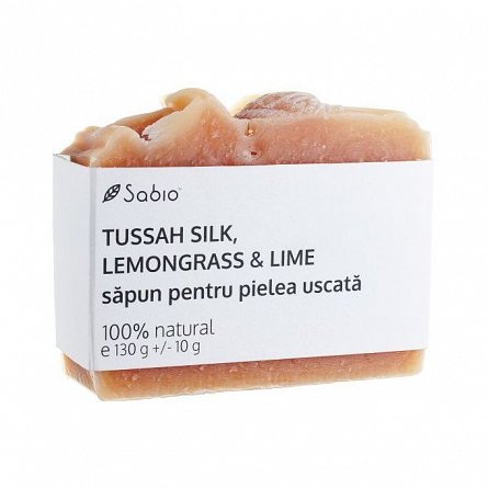 Sapun natural pentru piele uscata tussah silk, lemongrass si Lime, 130 g, Sabio