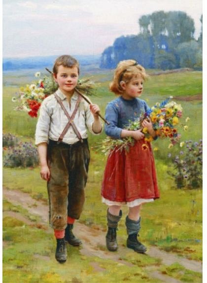 Puzzle Gold Puzzle - Cesar Pattein: Children on a Country Road, 500 piese