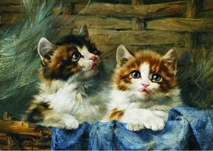 Puzzle Gold Puzzle - Julius Adam: Two Kittens in a Basket, 500 piese