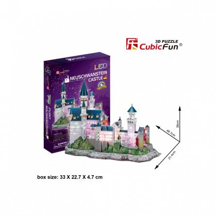 Puzzle 3D LED CubicFun - Castelul Neuschwanstein, 128 piese, 12 ani plus