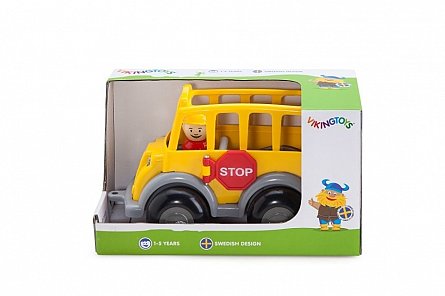 Autobuz scolar Viking Toys Midi cu sofer si 2 elevi