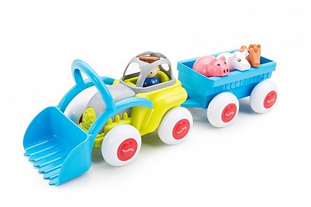 Tractor culori vesele cu remorca si animalute Viking Toys Midi