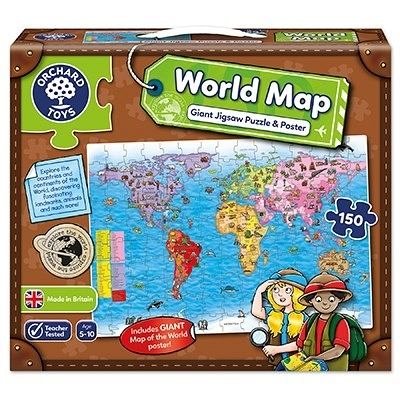 Puzzle si poster Harta lumii (limba engleza 150 piese), Orchard Toys