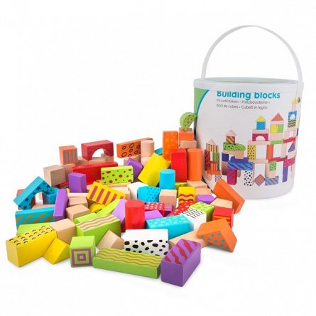Set 100 de cuburi din lemn New Classic Toys