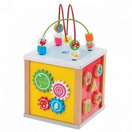 Cub din lemn cu 5 activitati New Classic Toys