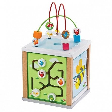 Cub din lemn cu 5 activitati New Classic Toys